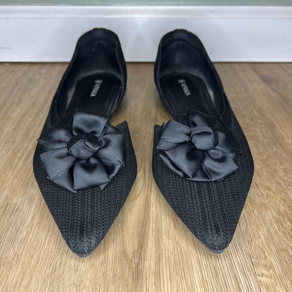 VIVAIA Women’s 10 EU 41 Flats D'Orsay Pointed-Toe Black Knit Bow Dressy Comfort - Picture 2 of 7